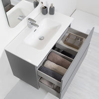 Mobile Bagno Moderno Sospeso 90x47 Grigio Pastello con Specchio