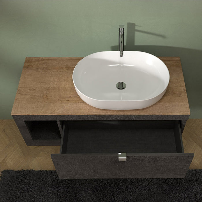 Mobile bagno portalavabo sospeso 110 cm grigio lava con top miele Maya