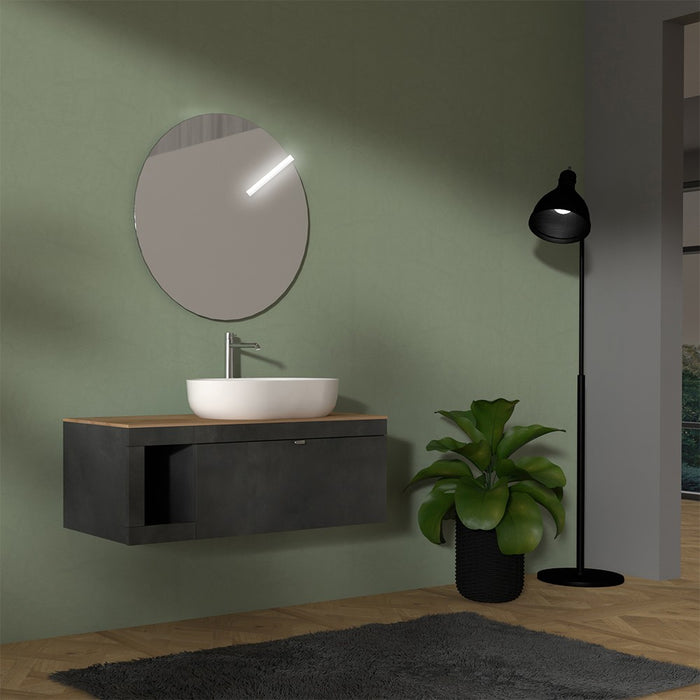 Mobile bagno portalavabo sospeso 110 cm grigio lava con top miele Maya