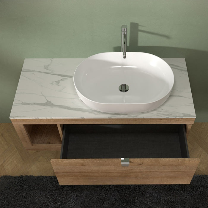 Mobile bagno portalavabo sospeso 110 cm miele con top carrara Maya