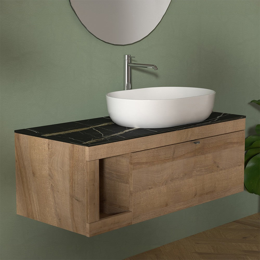 Mobile bagno portalavabo sospeso 110 cm miele con top portoro Maya