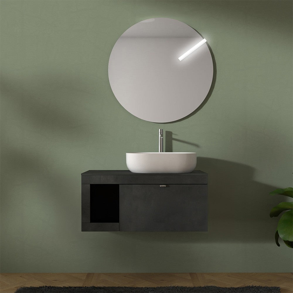 Mobile bagno portalavabo sospeso 80 cm grigio lava con specchio Maya