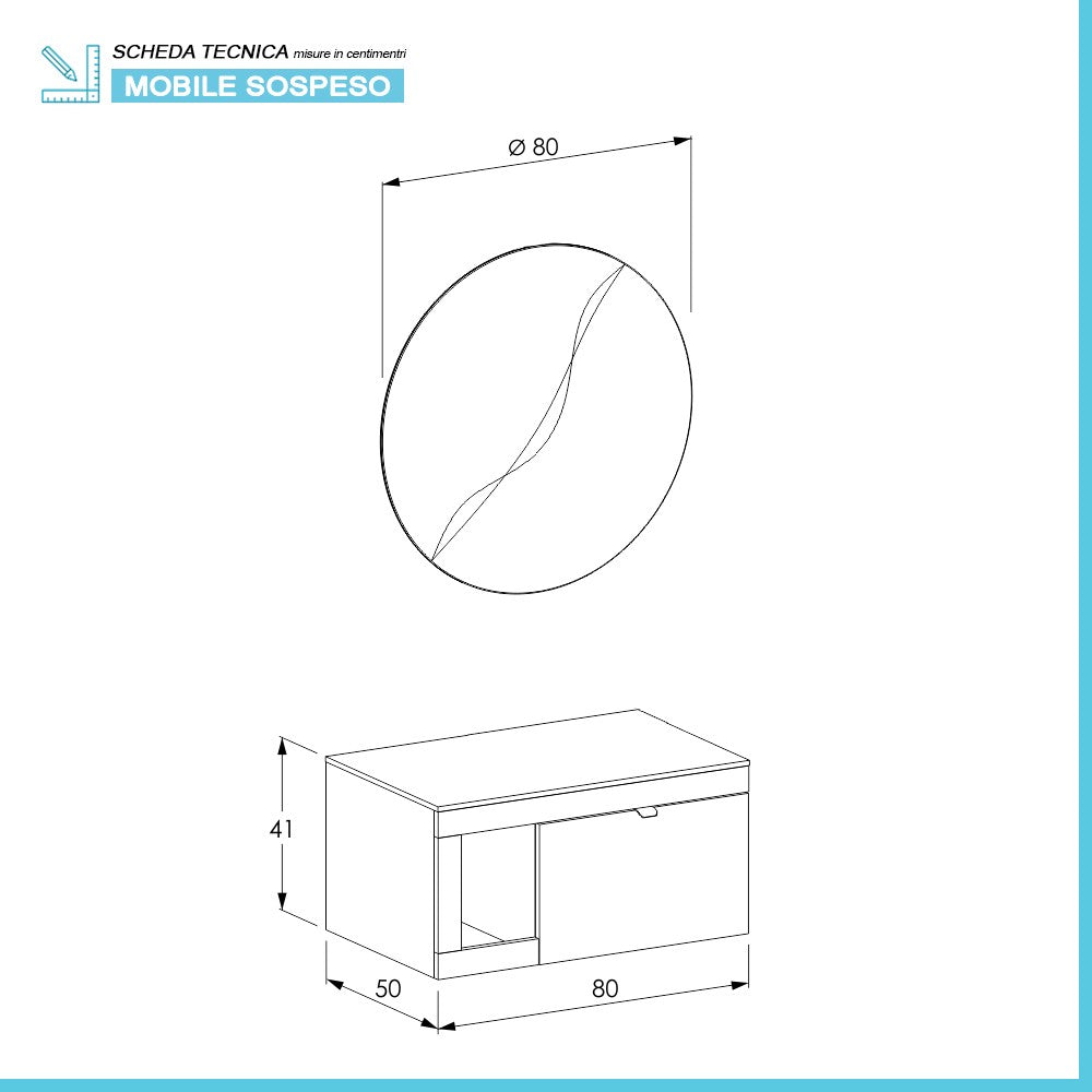 Mobile bagno portalavabo sospeso 80 cm grigio lava con specchio Maya