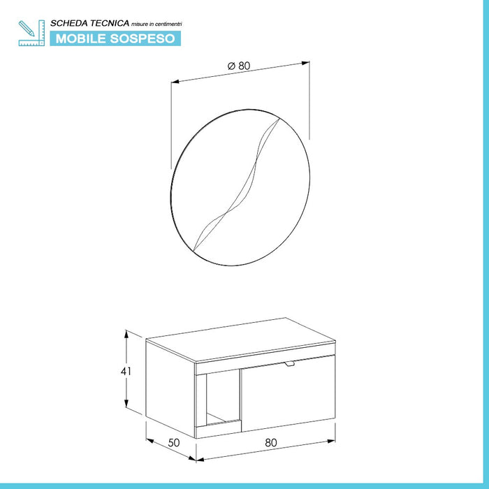 Mobile bagno portalavabo sospeso 80 cm grigio lava con top miele Maya