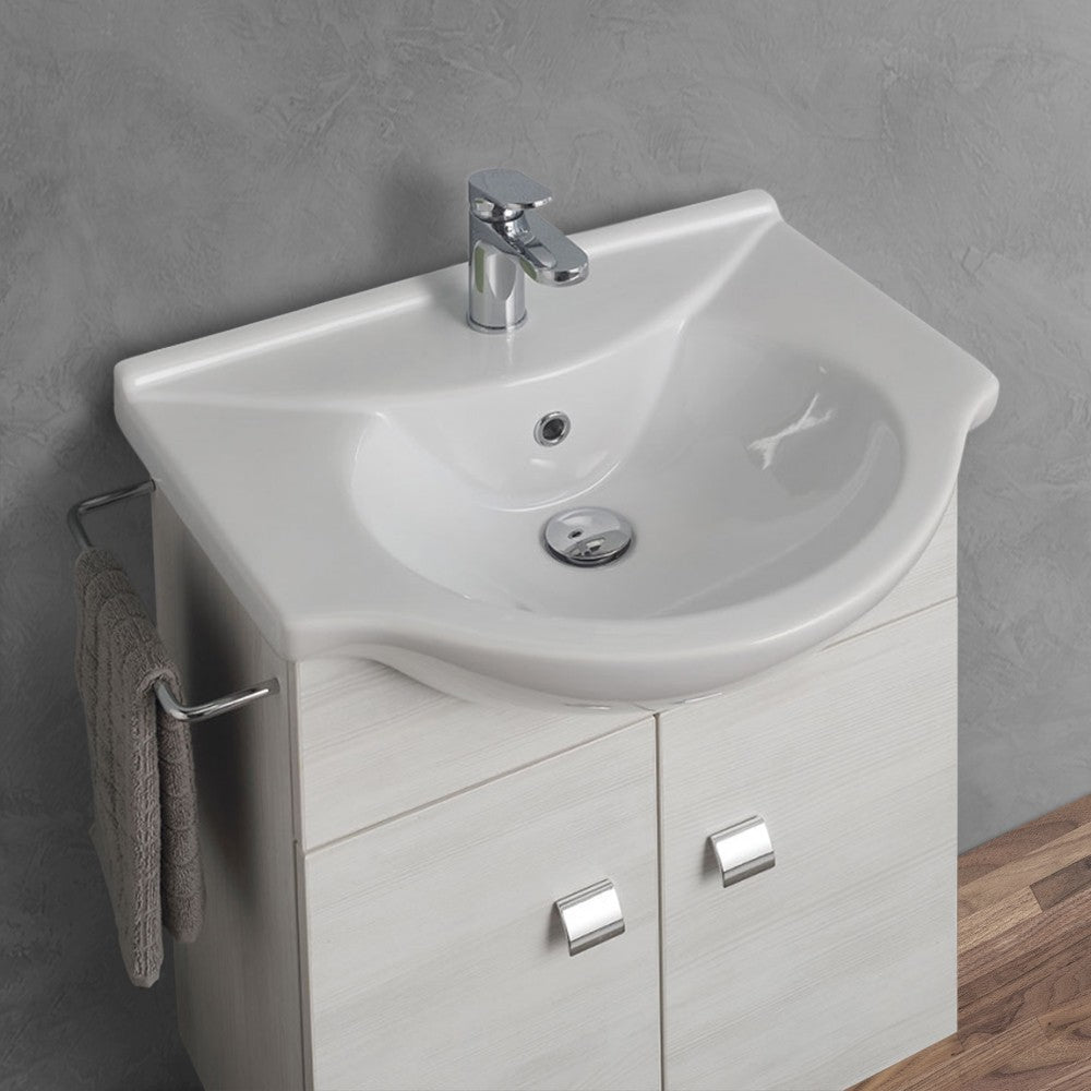 Mobiletto da bagno sospeso 55 cm rovere bianco con lavabo e specchio incluso