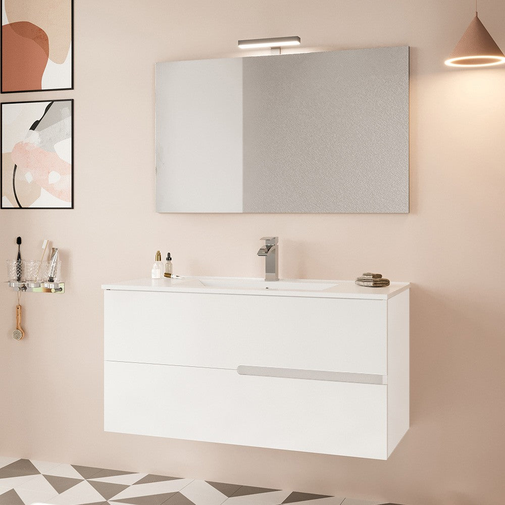 Mobile bagno sospeso 100 bianco lucido con lavabo e specchio LED Eva