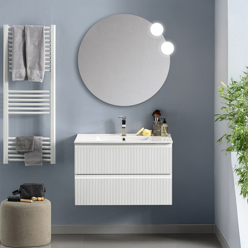 Mobile bagno sospeso 100 cm bianco opaco con frontale cannettato Giava