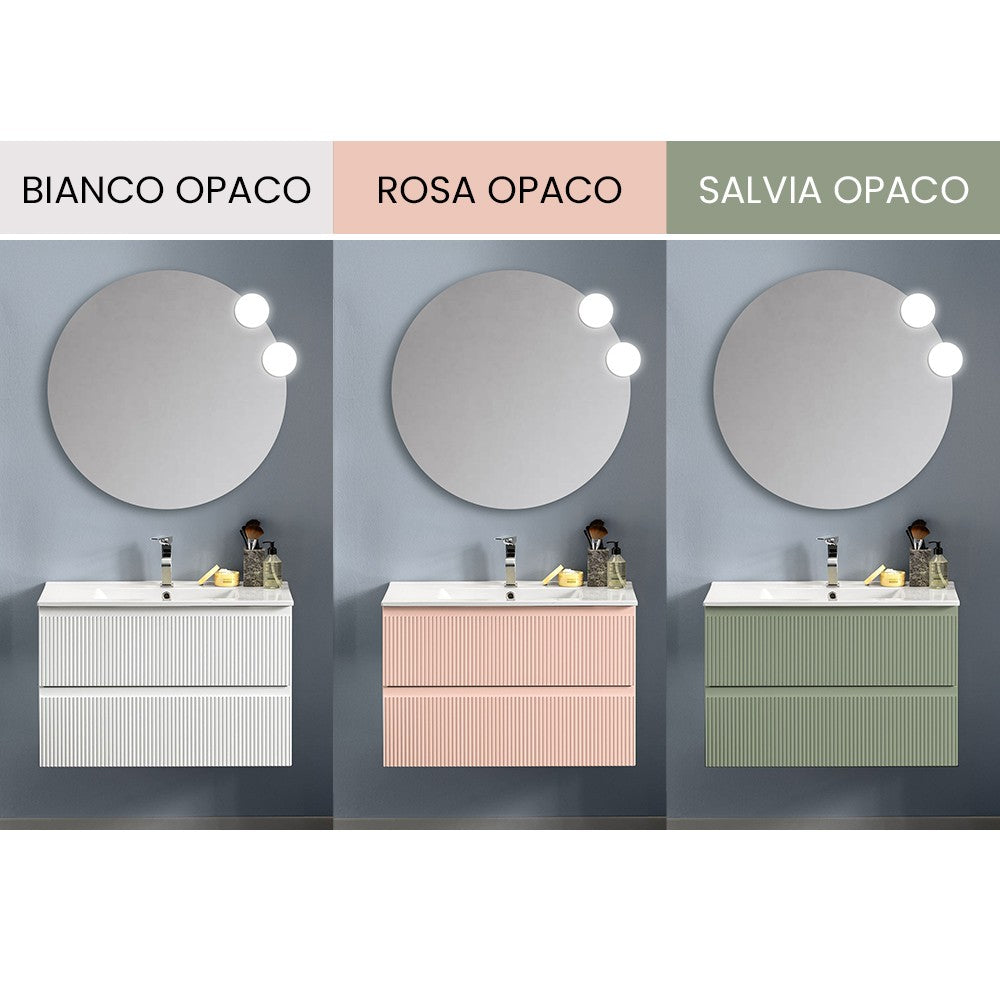 Mobile bagno sospeso 100 cm bianco opaco con frontale cannettato Giava