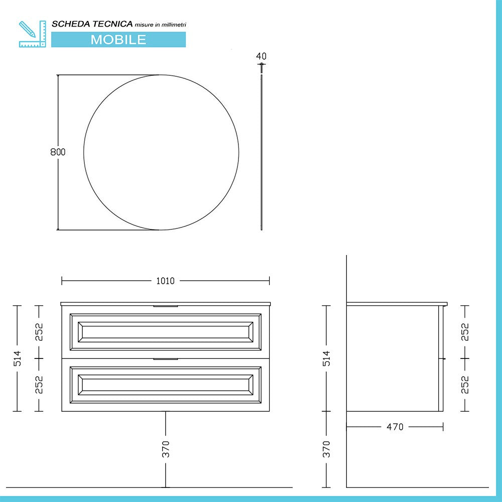 Mobile bagno sospeso 100 cm bianco opaco con lavabo e specchio Matisse