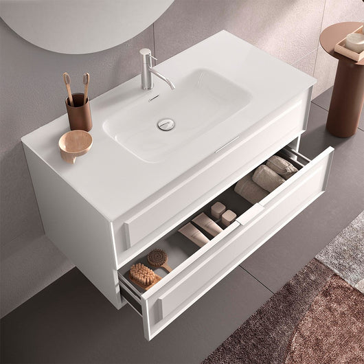 Mobile bagno sospeso 100 cm bianco opaco con lavabo e specchio Matisse