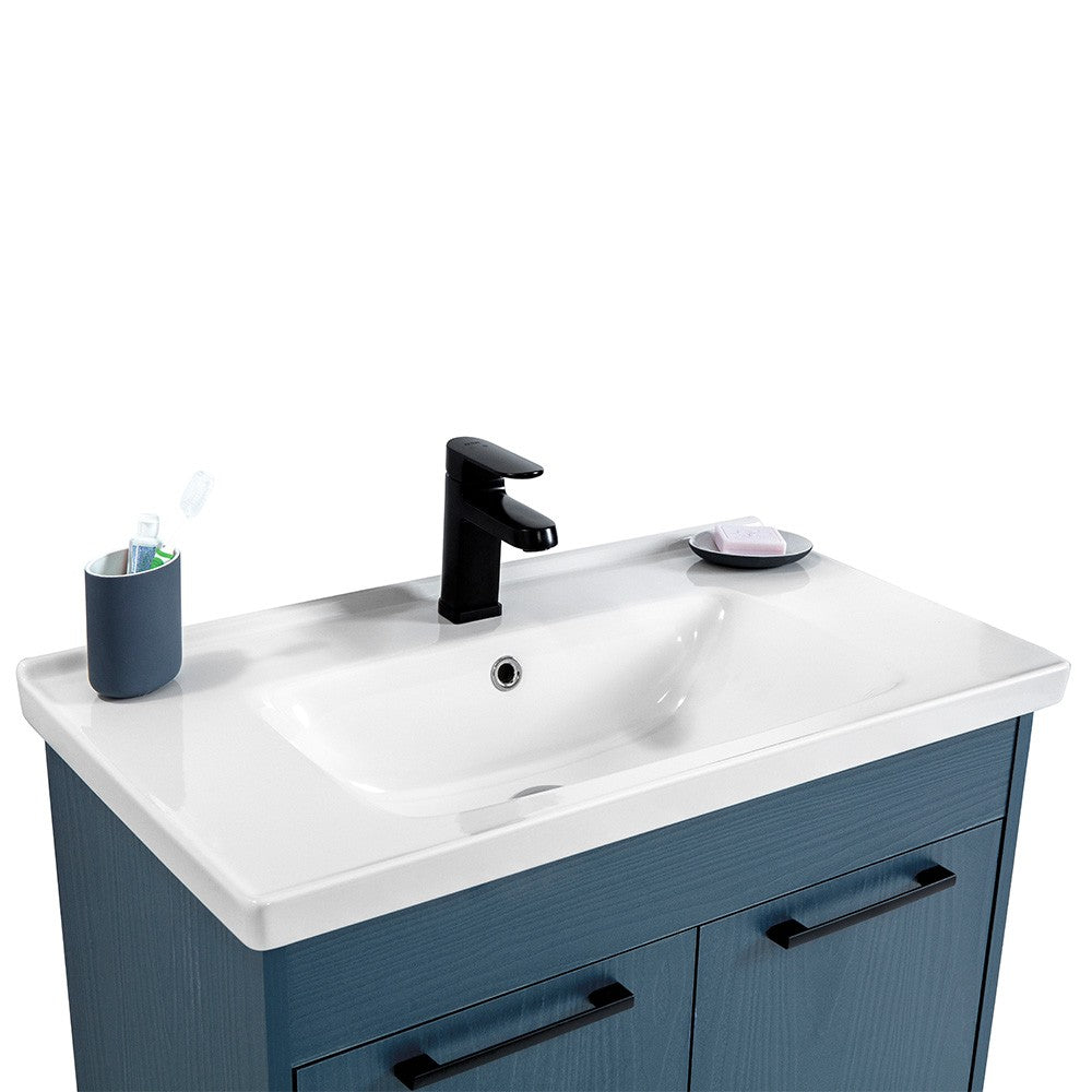 Mobile bagno sospeso 100 cm blu effetto legno con armadietto a specchio Sofia