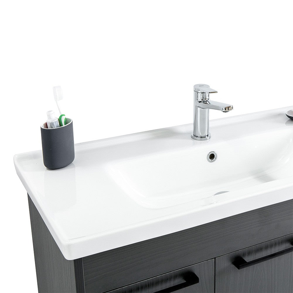 Mobile bagno sospeso 100 cm grigio effetto legno con armadietto a specchio Sofia