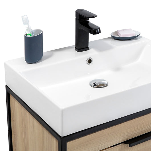 Mobile bagno sospeso 100 cm in legno e metallo nero con specchio Zante