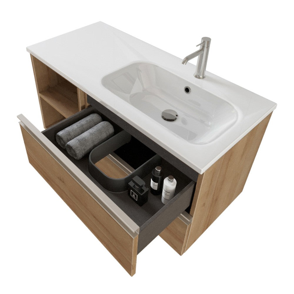 Mobile bagno sospeso 100 cm Master rovere con lavabo e specchio