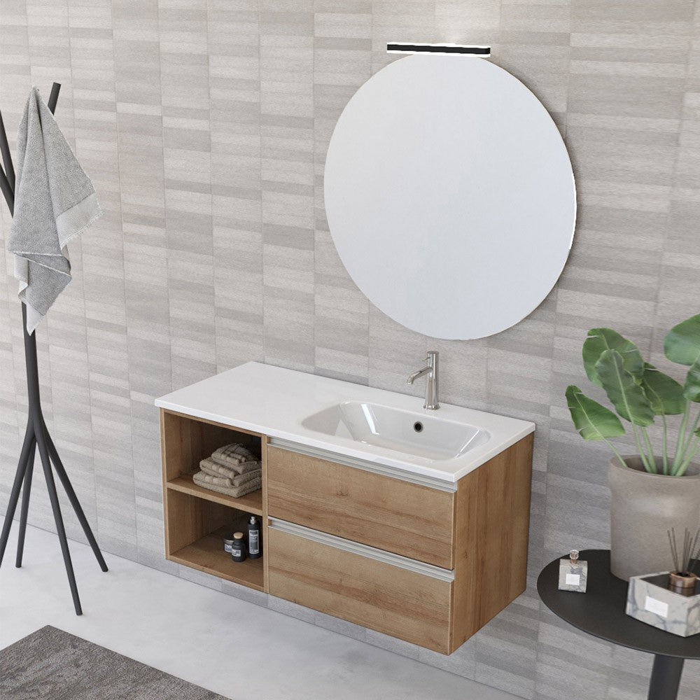 Mobile bagno sospeso 100 cm Master rovere con lavabo e specchio