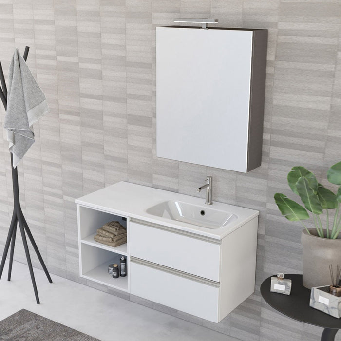 Mobile bagno sospeso 100 cm Master colore bianco con lavabo e specchio