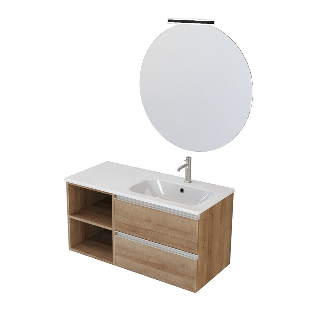 Mobile bagno sospeso 100 cm Master rovere con lavabo e specchio