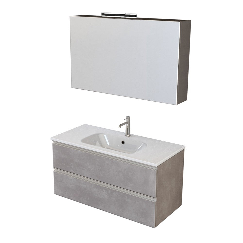 Mobile bagno sospeso 100 cm Master grigio cemento con specchio contenitore