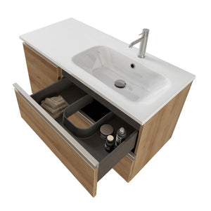 Mobile bagno sospeso 100 cm Master rovere con lavabo e specchio contenitore