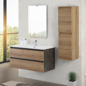 Mobile bagno sospeso 100 cm ossido e rovere con cassetti soft-close Kleo