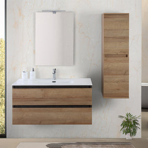 Mobile bagno sospeso 100 cm ossido e rovere con cassetti soft-close Kleo