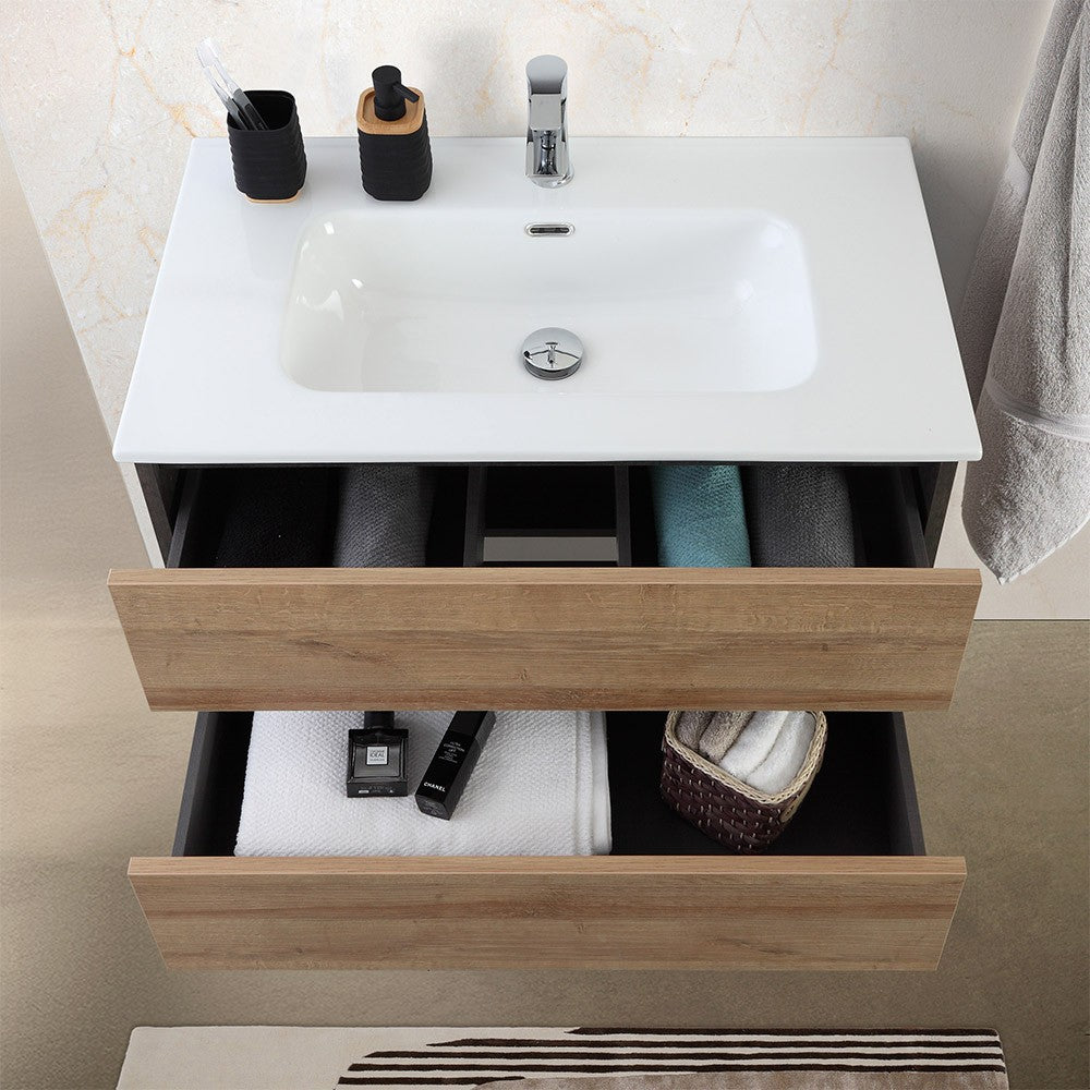 Mobile bagno sospeso 100 cm ossido e rovere con cassetti soft-close Kleo