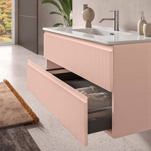 Mobile bagno sospeso 100 cm rosa opaco con frontale cannettato Giava