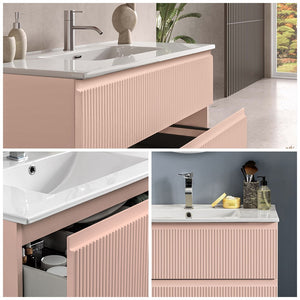 Mobile bagno sospeso 100 cm rosa opaco con frontale cannettato Giava