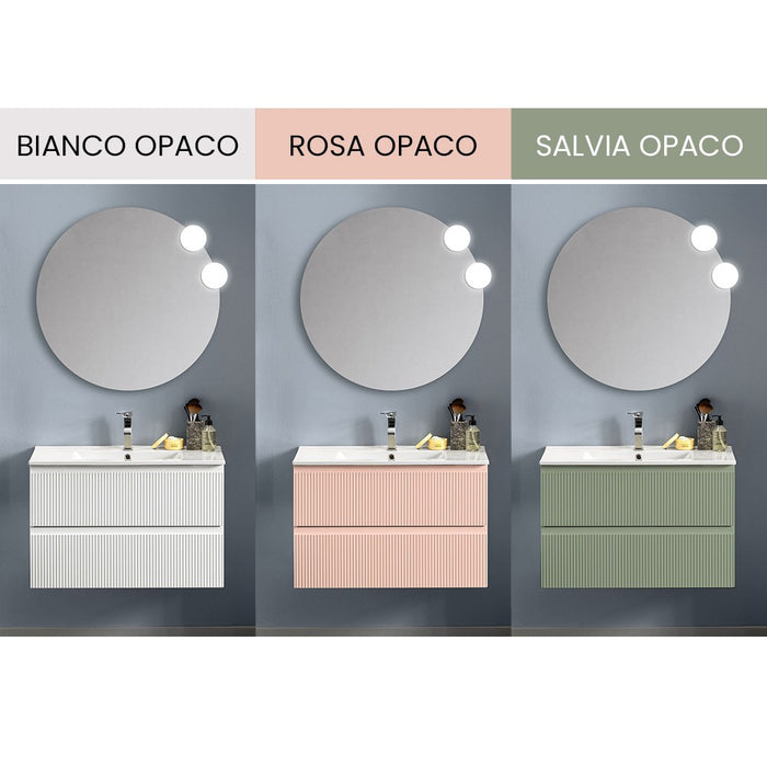 Mobile bagno sospeso 100 cm rosa opaco con frontale cannettato Giava