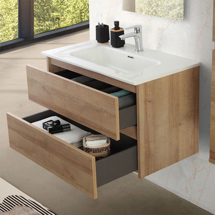 Mobile bagno sospeso 100 cm rovere africa con cassetti soft-close Kleo