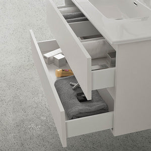 Mobile bagno sospeso 100 cm rovere bianco con pensile H 125 cm Nadia