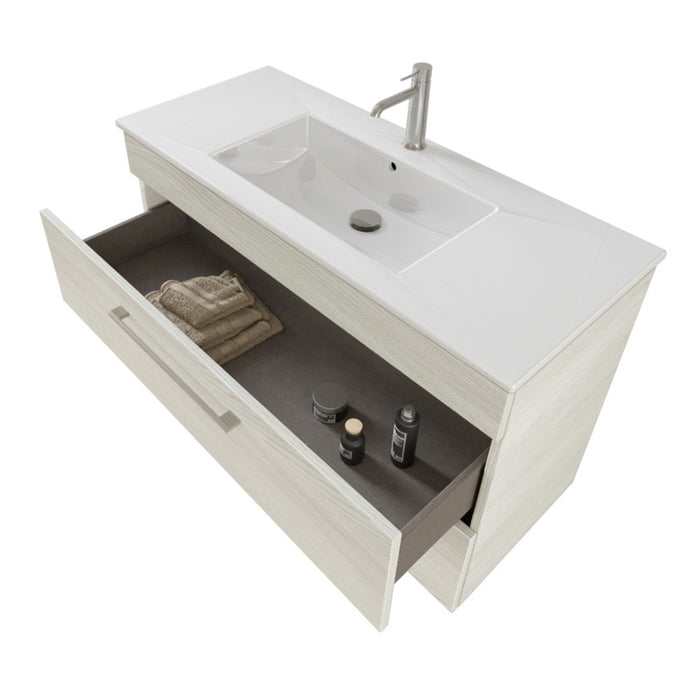 Mobile bagno sospeso 100 cm Smart bianco legno con specchio contenitore