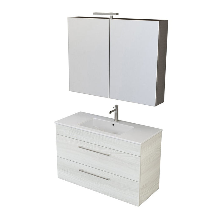 Mobile bagno sospeso 100 cm Smart bianco legno con specchio contenitore