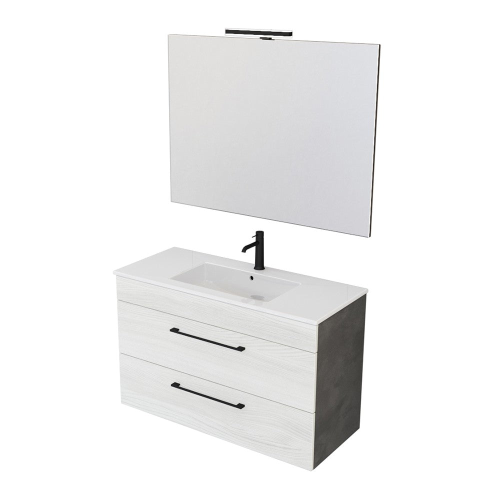 Mobile bagno sospeso 100 cm Smart bianco legno/lava con specchio