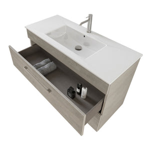 Mobile bagno sospeso 100 cm Smart grigio legno con lavabo e specchio