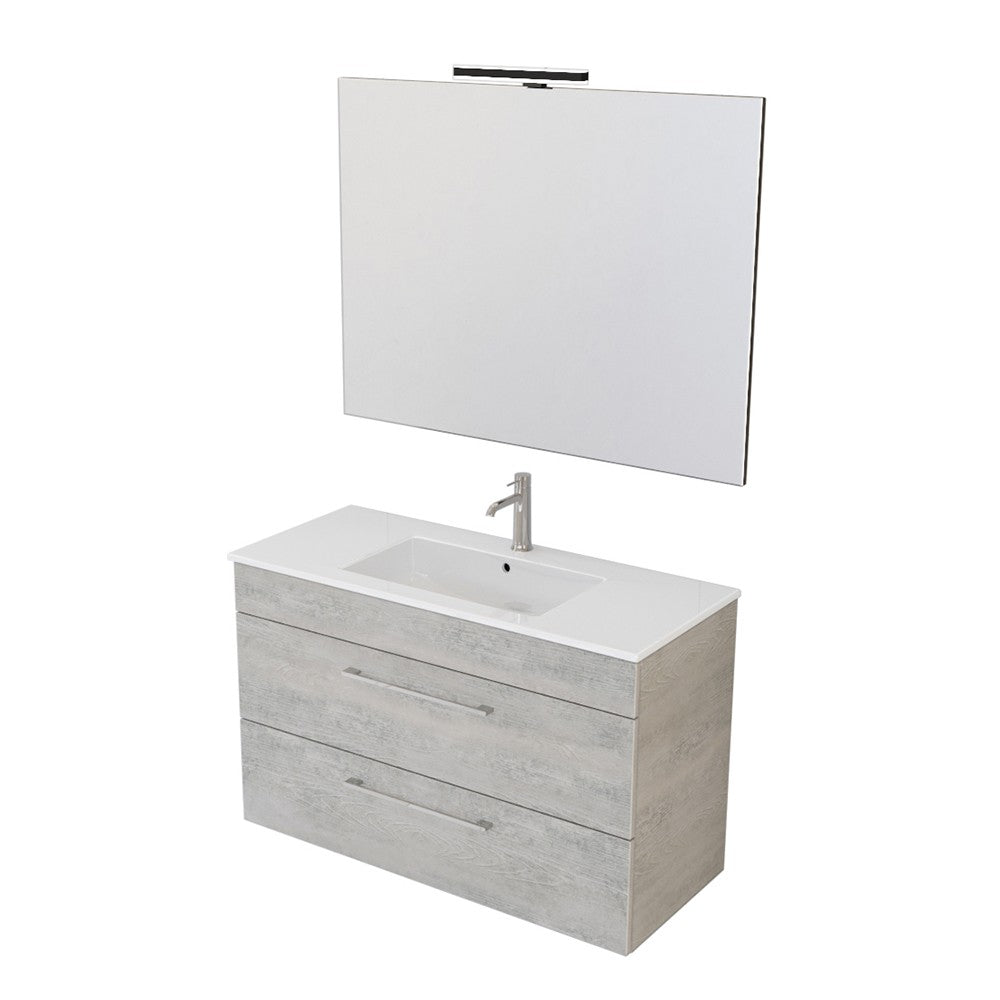 Mobile bagno sospeso 100 cm Smart grigio legno con lavabo e specchio