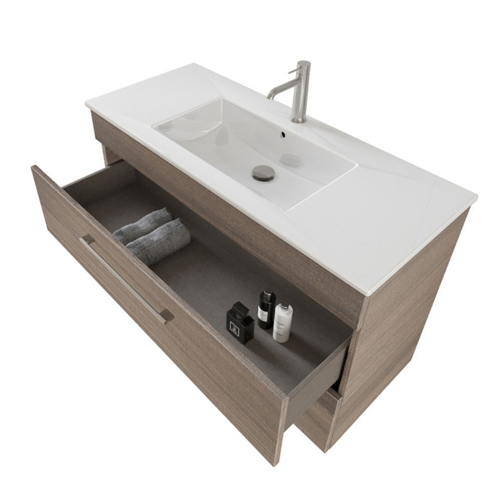 Mobile bagno sospeso 100 cm Smart olmo con lavabo e specchio