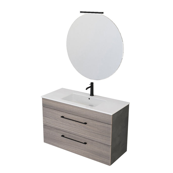 Mobile bagno sospeso 100 cm Smart olmo/lava con specchio