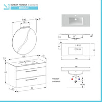 Mobile bagno sospeso 100 cm Smart olmo/lava con specchio