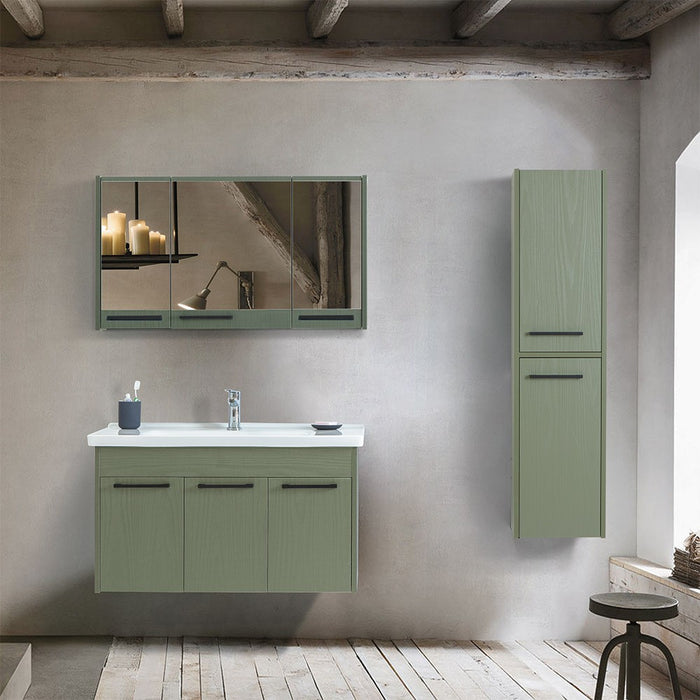 Mobile bagno sospeso 100 cm verde effetto legno con armadietto a specchio Sofia