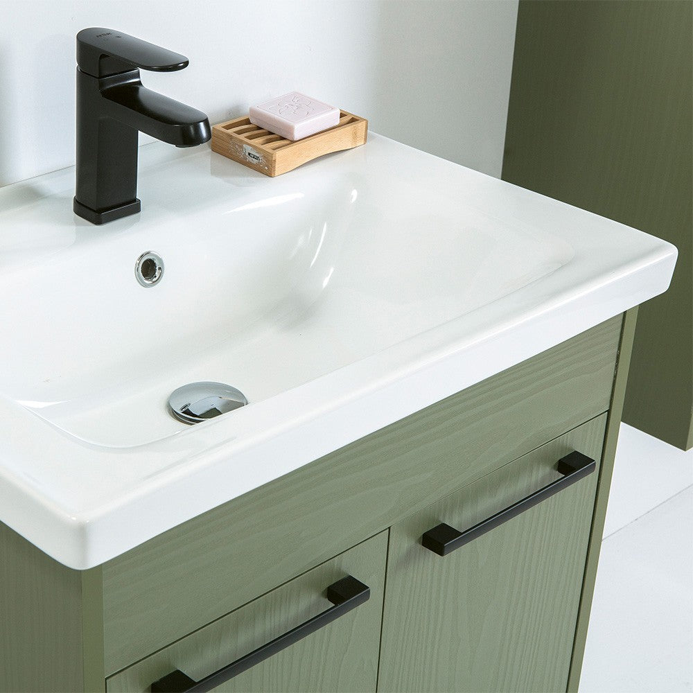 Mobile bagno sospeso 100 cm verde effetto legno con armadietto a specchio Sofia