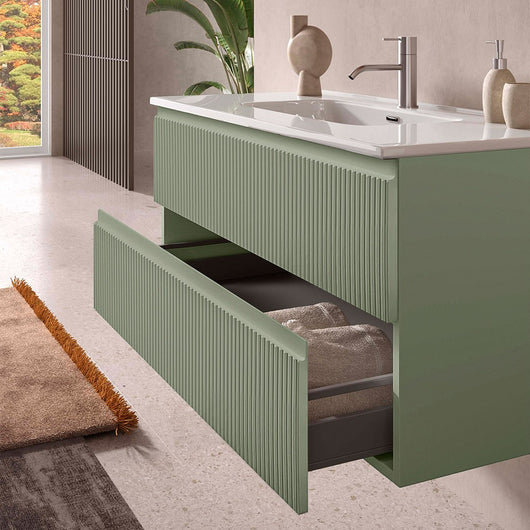 Mobile bagno sospeso 100 cm verde salvia con frontale cannettato Giava