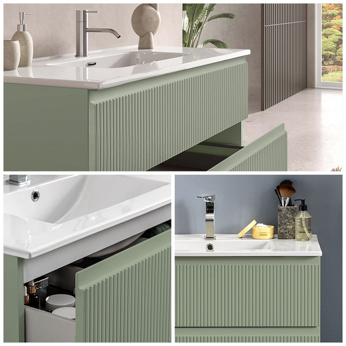 Mobile bagno sospeso 100 cm verde salvia con frontale cannettato Giava