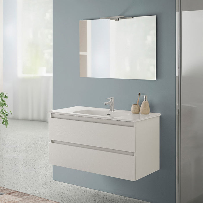 Mobile bagno sospeso 100 rovere bianco completo con 2 cassetti Nadia