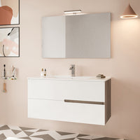 Mobile bagno sospeso 100 rovere grigio e bianco con lavabo e specchio Eva