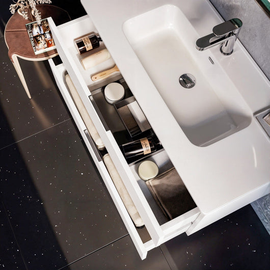 Mobile bagno sospeso 100 cm Bianco lavabo nero opaco Seattle Senza Specchio Bonussi