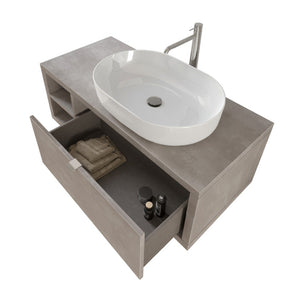 Mobile bagno sospeso 110 cm grigio cemento Master lavabo 42,5 e specchio 80