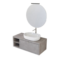 Mobile bagno sospeso 110 cm grigio cemento Master lavabo 42,5 e specchio 80