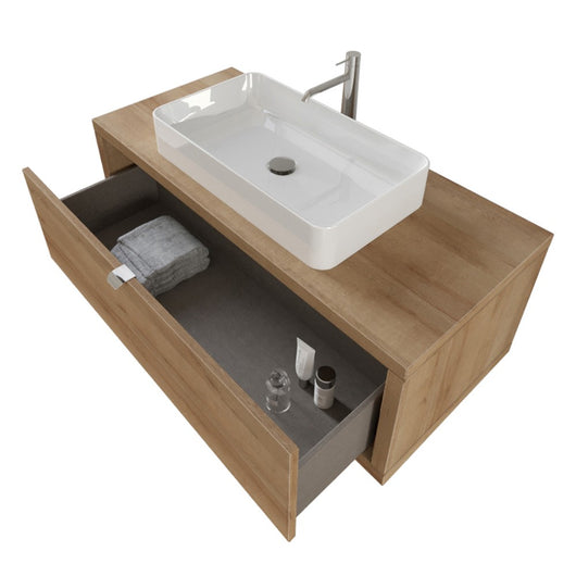 Mobile bagno sospeso 110 cm Master rovere miele con lavabo e specchio