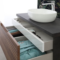 Mobile bagno sospeso 110 cm noce canaletto con lavabo e specchio Ravello